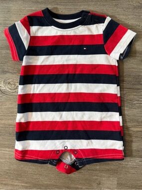 Tommy Hilfiger Red White Navy Striped Baby Romper